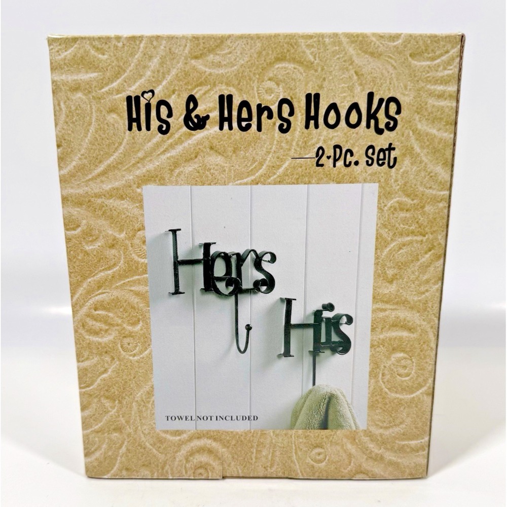 Giftco His & Hers Wall Hooks Set Black Metal Script Farmhouse Decor